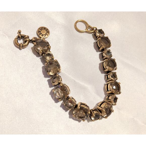 J.Crew Large & Small Faceted Crystal Stones Bracelet Amber Color Brass 7.25" EUC - Picture 1 of 9